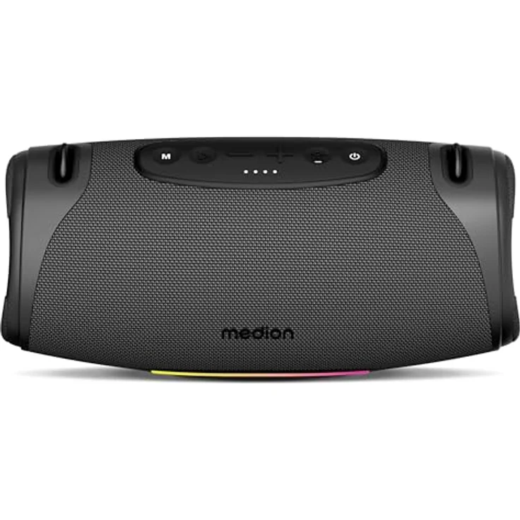 MEDION P61762 tragbarer Bluetooth Lautsprecher (Akku, Bass Boost, RGB Lichteffekte, IPX7 Wasserschutz & robust, integrierte Powerbank, 2X 25 W RMS) Anthrazit – Bild 3