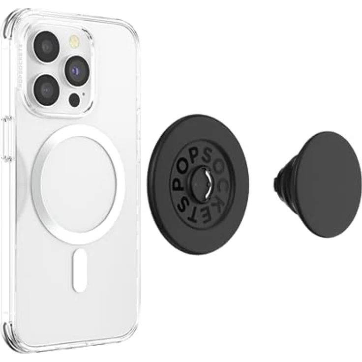 PopSockets PopGrip runder Telefongriff, kompatibel mit MagSafe, inkl. Adapterring, kabelloses Laden möglich - Schwarz – Bild 4