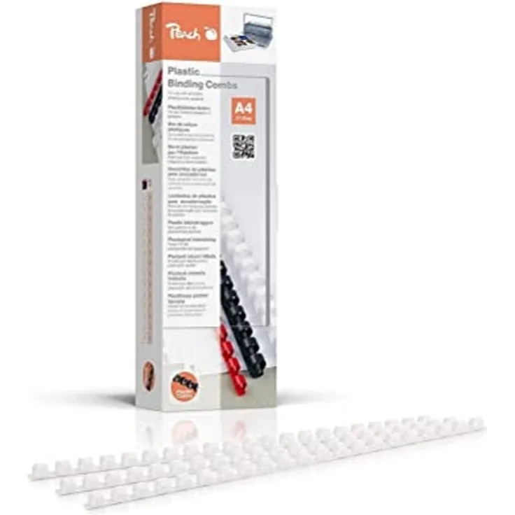 Peach Plastikbinderücken A4-8mm - 45 Blatt - 100 Stück - weiß - PB408-01, 21-Ring System, strapazierfähige Qualität