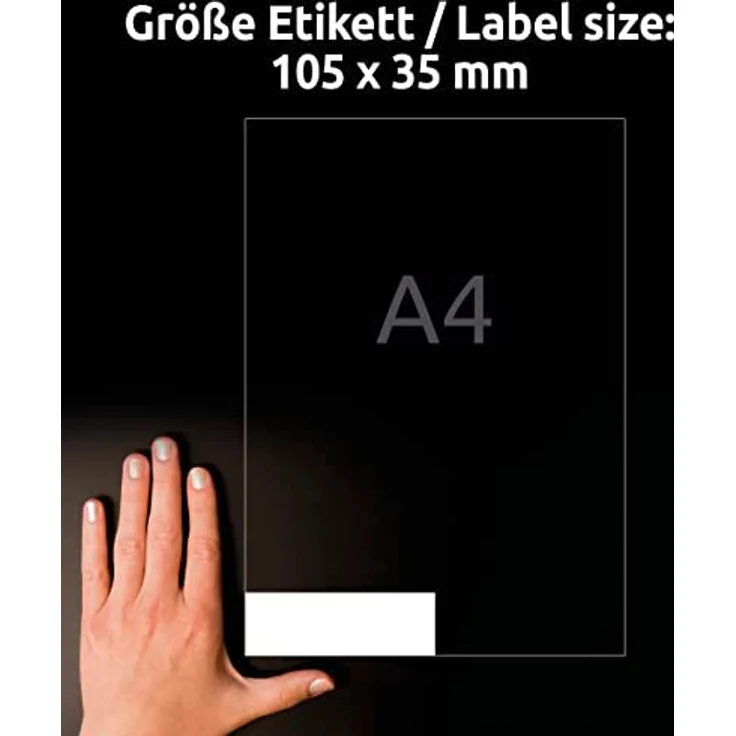 AVERY Zweckform 3423 Adressaufkleber (1.600 Klebeetiketten, 105x35mm auf A4, Papier matt, individuell bedruckbare Absenderetiketten, selbstklebende Adressetiketten mit ultragrip) 100 Blatt, weiß – Bild 4