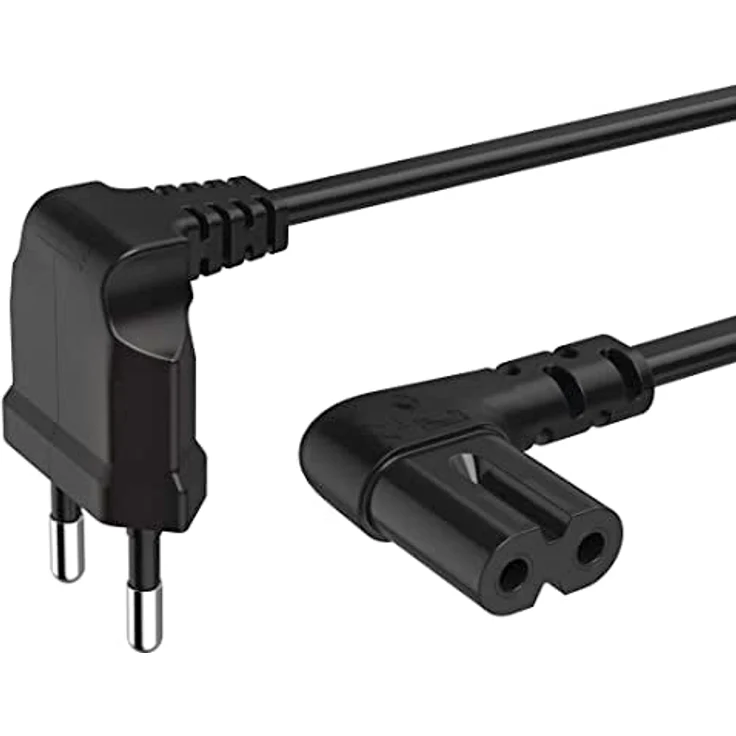 Hama Euro-Netzkabel (2-polig, 5 m, beidseitig 90 Grad gewinkelt, Netzstecker auf Euro 8 Doppelbuchse mit Schutzkontakt, Stromkabel) schwarz – Bild 2