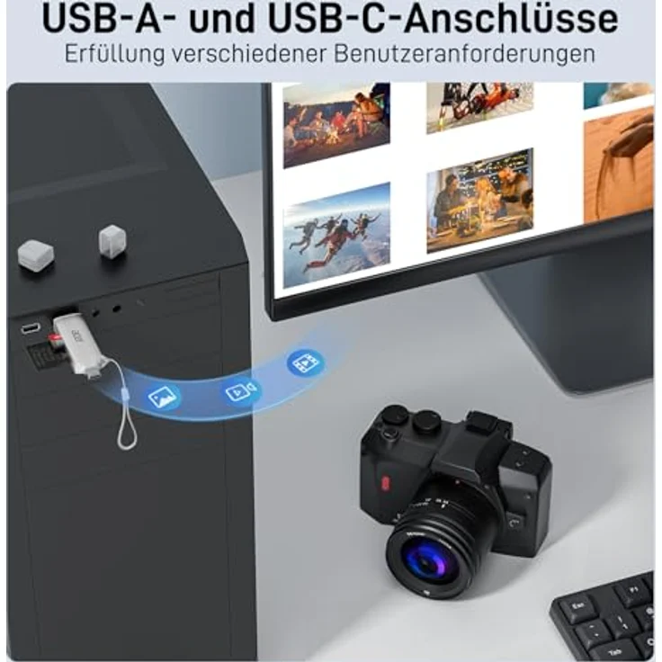 Acer SD Kartenleser, Dual USB 3.0 USB C Stecker, Aluminium OTG Adapter für SD/Micro SD/TF, kompatibel mit iPhone 15-16/Android/Windows/macOS, Silber – Bild 5