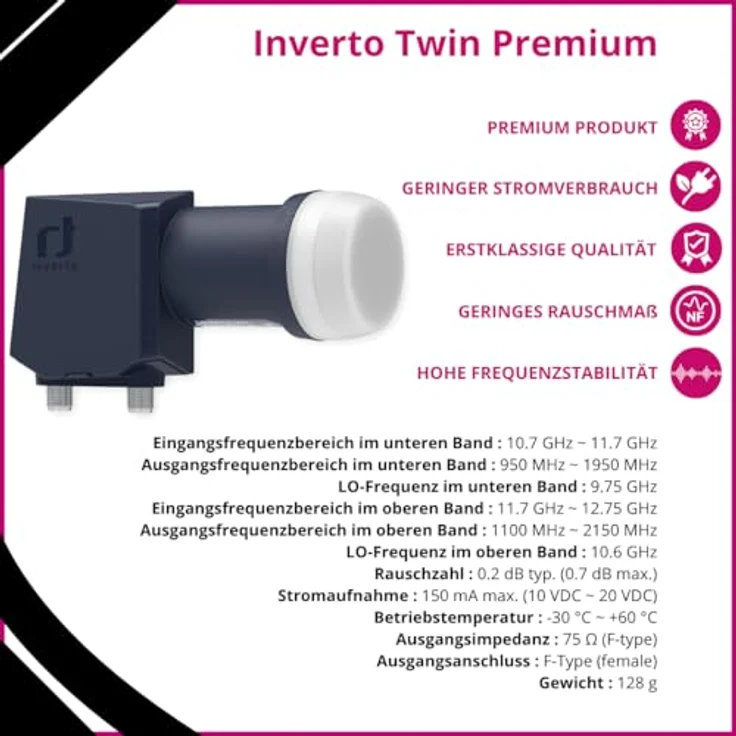 Inverto IDLP-TWL413 Premium Twin LNB, 40mm mit integriertem LTE-Filter, 0,2dB Rauschmaß – Bild 2