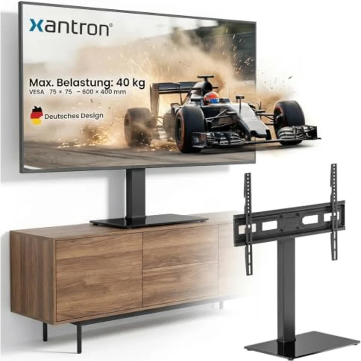 Xantron PREMIUM-TVS02, höhenverstellbarer TV Standfuß 37–75 Zoll, schwenkbar, für optimale Ergonomie – Bild 1