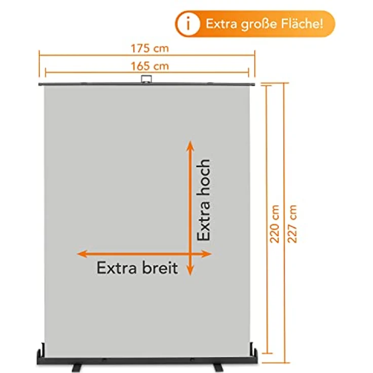 Walimex Pro Roll-Up Panel 165x220 cm Fotohintergrund Grau I Portable, freistehende Fotoleinwand für Portrait-Shootings, Fotostudio & Streaming I Chromakey Effekt I Metallbox für Stabilität & Schutz – Bild 3