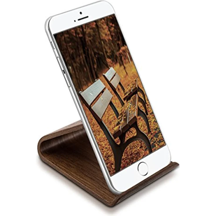 kalibri Handy Halterung Smartphone Ständer - Universal Halter für iPhone Samsung iPad Tablet u.a. - Tisch Stand Dock in Walnuss-Holz Dunkelbraun – Bild 5