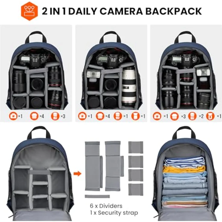 TARION TB-S Kamerarucksack, kompakter Fotorucksack mit großem Fassungsvermögen, wasserabweisend, blau – Bild 3