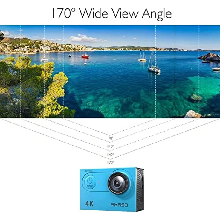 AKASO EK7000 Action Kamera, 4K 30FPS, 170° Weitwinkel, 20MP, WiFi, wasserdicht bis 30m, 2 Zoll LCD, blau, inklusive 2 Batterien – Bild 5