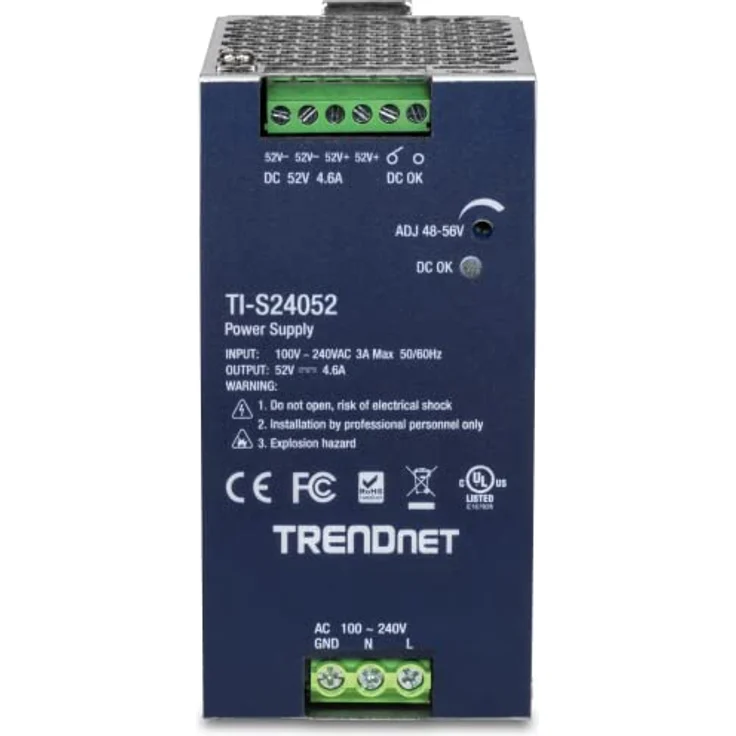 TRENDnet 240W 52V DC, 4.61A AC zu DC DIN-Schiene Industrielles Netzteil, Silber, mit extremem Betriebstemperaturbereich – Bild 3