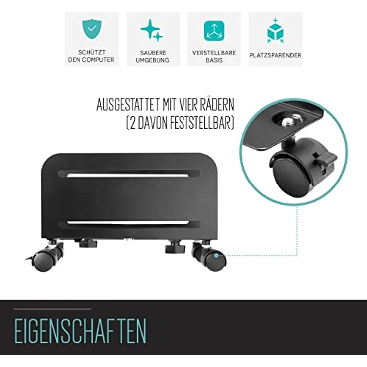 Ewent EW1291 Desktop-Computer-Ständer, PC-Ständer mit Rädern, schützt vor Staub und Schmutz – für Zuhause und Büro, verstellbare Basis mit 4 drehbaren Rädern, schwarz – Bild 3
