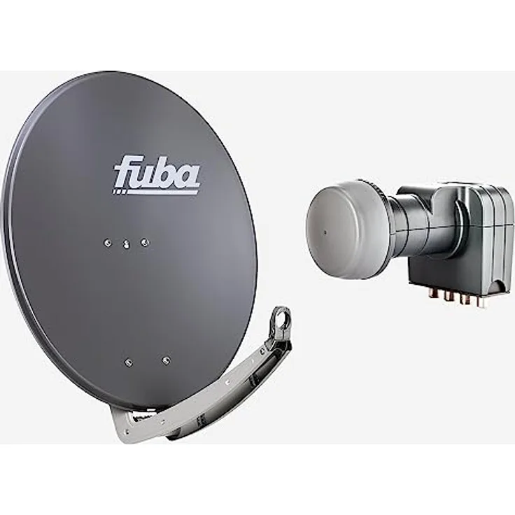Fuba DAA 780 A Satellitenschüssel 80cm Alu anthrazit, 4-Teilnehmer Komplettanlage mit Fuba DEK 417 Quad LNB für DVB-S2, HDTV, UHD 4K/8K, 3D und LTE-Störfilter