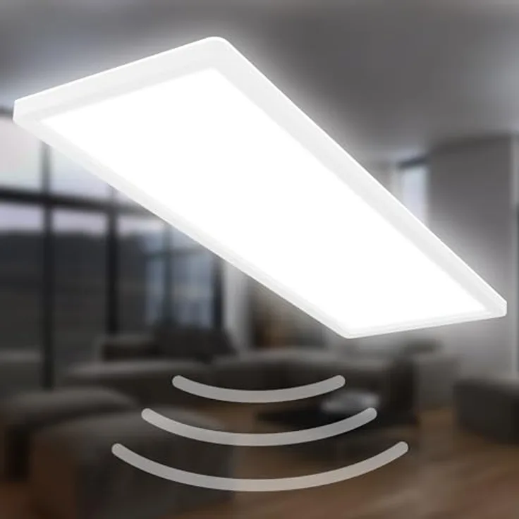 BRILONER LED Deckenlampe mit Bewegungsmelder 3m Reichweite IP44, 22W, 3000 Lumen, 4000K, flach, 120 Grad Erfassung, Badlampe, 58x20x3 cm, Weiß