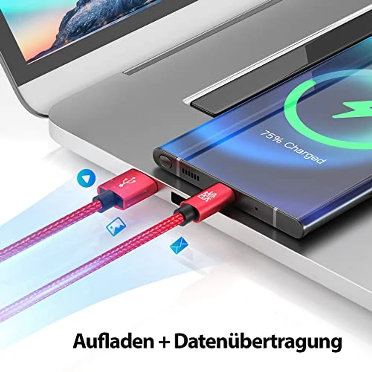 JAMEGA USB-C Kabel Nylon Schnellladekabel 0,5m, Hochgeschwindigkeits-Datenübertragung bis zu 5 Gbps, kompatibel mit Samsung, Huawei, HTC, LG – Bild 3
