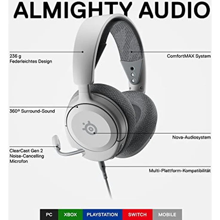 SteelSeries Arctis Nova 1 - Multi-System Gaming-Headset - Hi-Fi-Treiber - 360° Surround-Sound - AirWeave Memory Foam-Ohrpolster – Bild 3