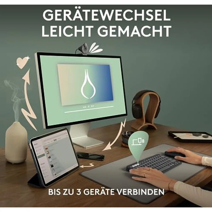 Logitech Pebble Keys 2 K380s, kabellose Multi-Device Bluetooth-Tastatur mit anpassbaren Sondertasten, schlank und mobil, Easy-Switch - Windows, macOS, iPadOS, Android, ChromeOS, Deutsches QWERTZ,Weiß – Bild 3