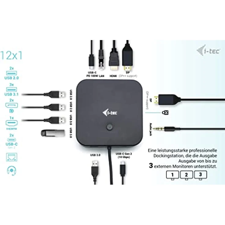 iTEC Usb-C Hdmi+2X Dp Charger Dock Pd 100W 112W, Schwarz, 4K/30Hz Monitore, 100W Power Delivery – Bild 2