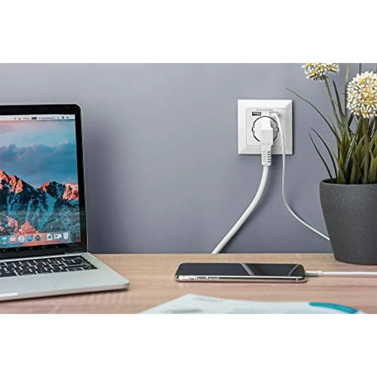 DIGITUS Unterputz-Steckdose mit USB Ladegerät - 2 Buchsen - 5V - 2,1A Gesamt - Reinweiß RAL 9003 - Bis 250V 50Hz – Bild 2