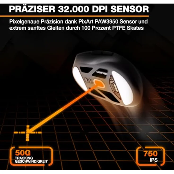 be quiet! Dark Perk Ergo, PC Maus mit 32.000 DPI, 8.000 Hz Abtastrate, PixArt PAW3950 Sensor und extrem langer Akkulaufzeit – Bild 5