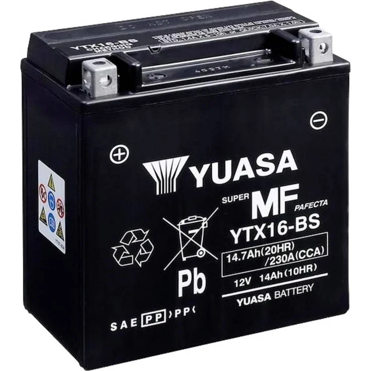 Yuasa YTX16 Motorradbatterie 12V 14Ah, wartungsfreie VRLA-Batterie für Motorräder und Geländefahrzeuge – Bild 1