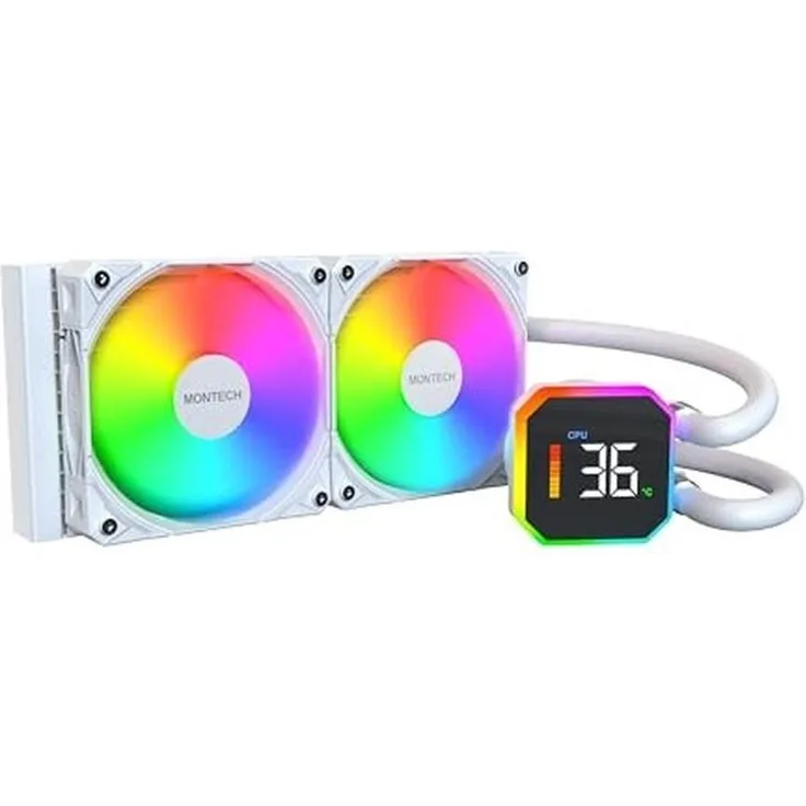 Montech HyperFlow Digital 240, CPU Wasserkühler mit ARGB-Beleuchtung, 240 mm Kühler und 120 mm Lüftern, Schwarz