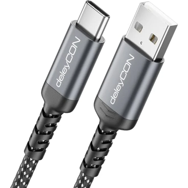 deleyCON 1,5m USB-A auf USB-C Kabel, 18W Schnellladefunktion bis zu 3A, Nylon Kabelmantel mit Knickschutz, für iPhone 17/16 Pro Max, Galaxy S23/S24, Pixel, iPad Pro, PS5 – Bild 1