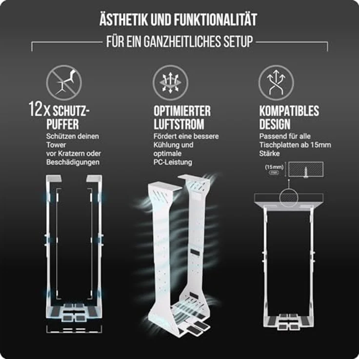 Ultimate Setup PC Halterung unter Schreibtisch, Schwerlast Computer Halterung mit 35 kg Tragfähigkeit, anpassbar, weiße Tower Halterung – Bild 4