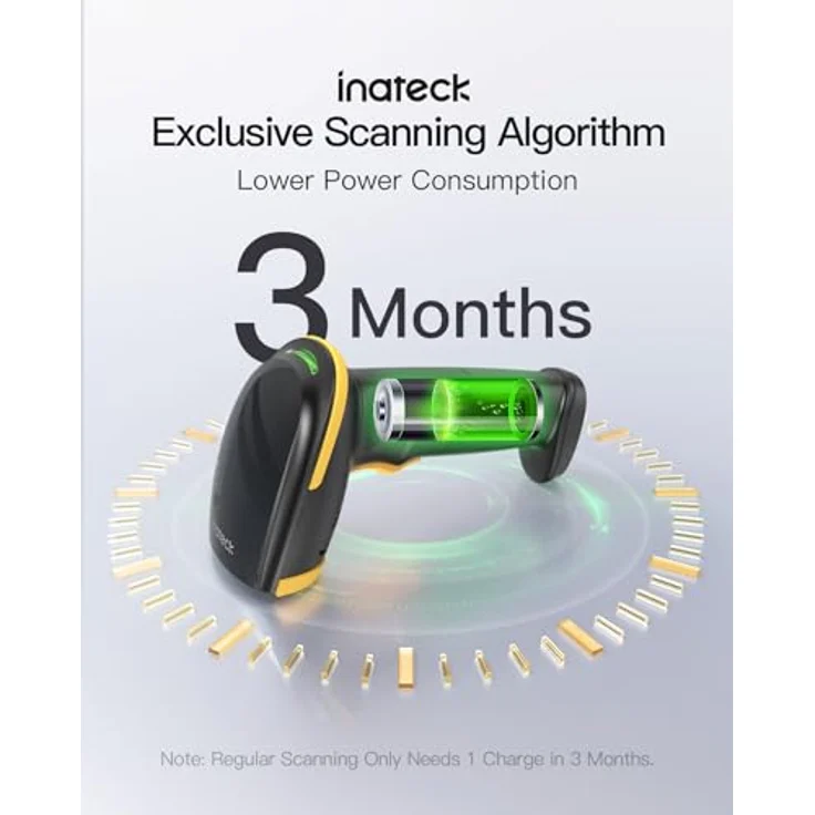 Inateck BCST-21 Black, Barcodescanner für 1D-Barcodes mit Bluetooth-Konnektivität, 100 m Reichweite, 2000 mAh Akku, schwarz – Bild 3