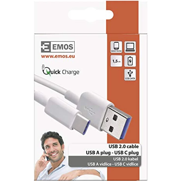 EMOS USB C Kabel 5A auf USB2.0, 1,5 m Typ C Ladekabel Quick-Charge für Smartphones, Handys und Tablets: Huawei, Samsung Galaxy, 480 Mbit/s Datenübertragung – Bild 2