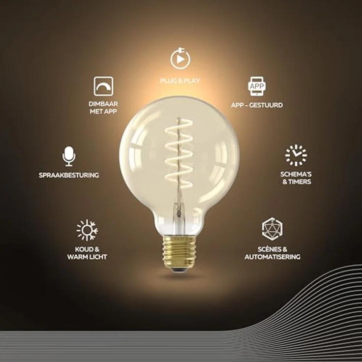 CALEX Smart Lampe Spirale Filament E27 Globe G95 Gold, WLAN Lampe mit Alexa und Google Home, 7W Warmweißes Licht – Bild 2