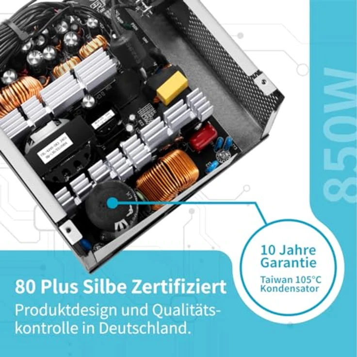 EFFITEK 850Watt ATX 3.1 Gamer Netzteil, 80 Plus Silver, unterstützt PCIe 5.1 GPUs, 140mm kompakt, 10 Jahre Garantie – Bild 5