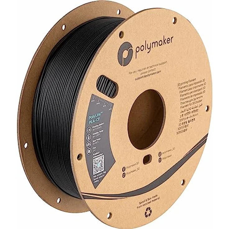 Polymaker PolyLite PLA-Kohlefaser Filament, 1,75 mm, 1 kg, stark kohlefaserverstärkt, matte Oberfläche, schwarze Farbe, 3D-Drucker-Filament – Bild 1
