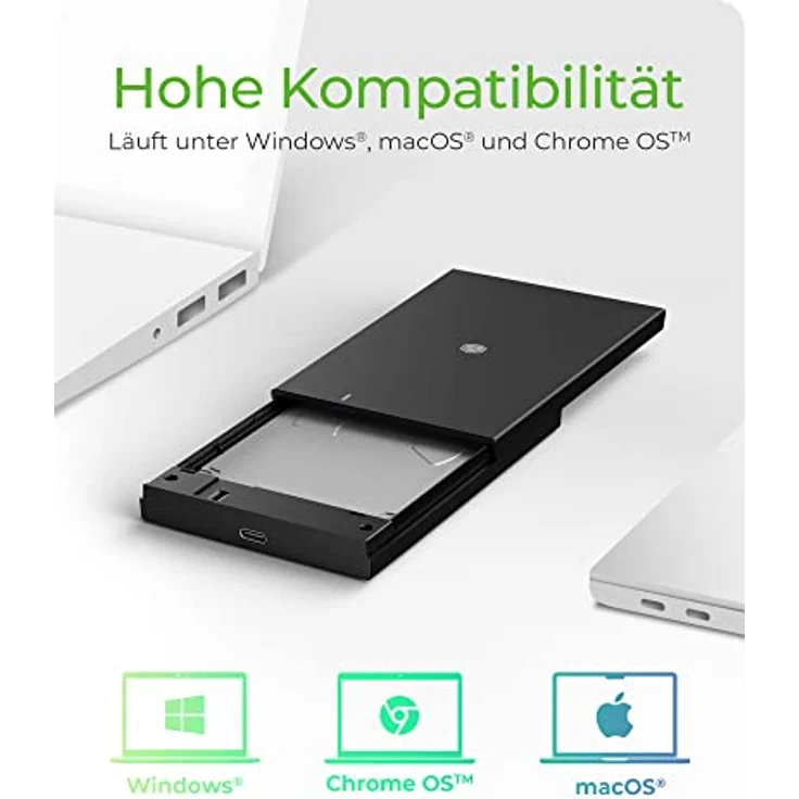 ICY BOX USB-C Festplattengehäuse für 2, 5 Zoll SSD/HDD mit USB 3.0 (5 Gbit/s), Externes SATA Gehäuse, Werkzeuglos, SSDs bis 9, mm Höhe, USB-A Adapter, IB-200T-C3, Schwarz – Bild 3