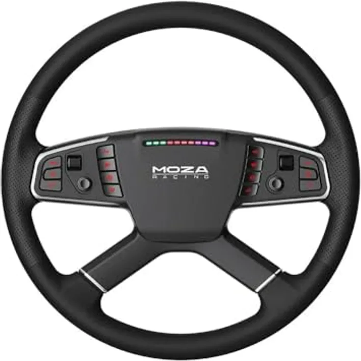 MOZA RACING TSW Truck Wheel, Gaming-Lenkrad für LKW- und Landwirtschaftssimulatoren, Schwarz, 18 Bedienelemente, Quick-Release-Anschluss, RGB-Schaltanzeige