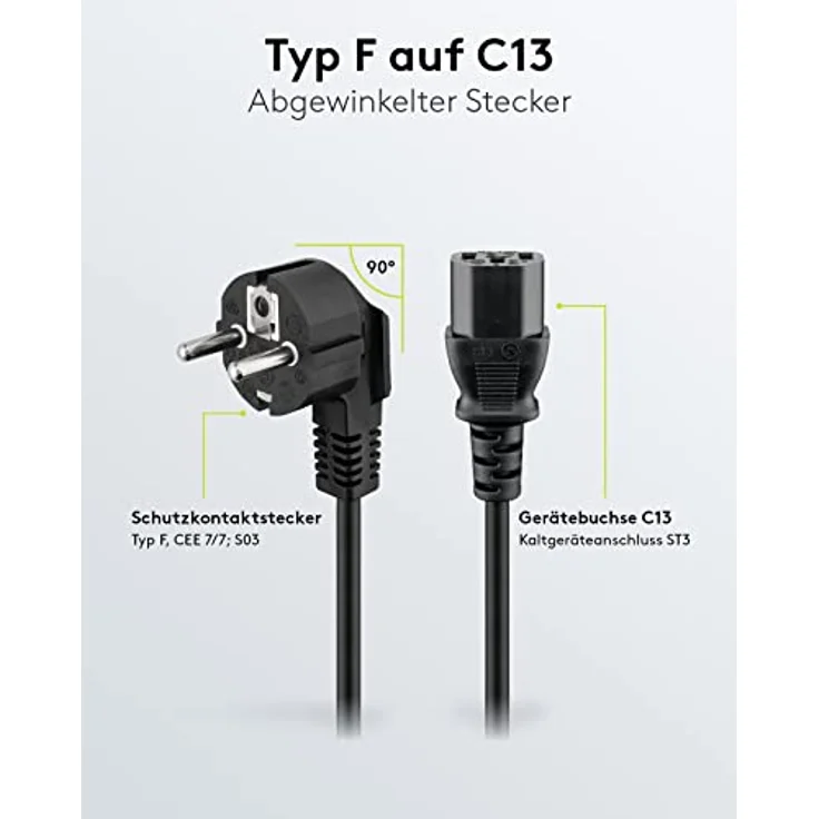 Wentronic Goobay Kaltgeräte Anschlusskabel abgewinkelt, 1,5 m, Schwarz - Typ F (Typ F, CEE 7/7) > Gerätebuchse C13 (Kaltgeräteanschluss) (68604) – Bild 4