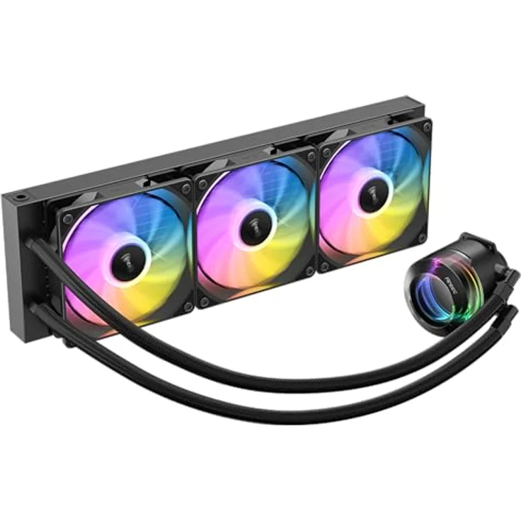 Antec Vortex Lum 360 ARGB Wasserkühlung mit hängendem Spiralpumpenkopf, 360-mm-Aluminium-Kühler und 3 ARGB-PWM-Kühlerlüfter, schwarz – Bild 3