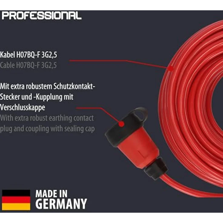 Brennenstuhl Professional Outdoor-Verlängerungskabel 25m IP44 rot, H07BQ-F 3G2,5, extrem robust und witterungsbeständig – Bild 3