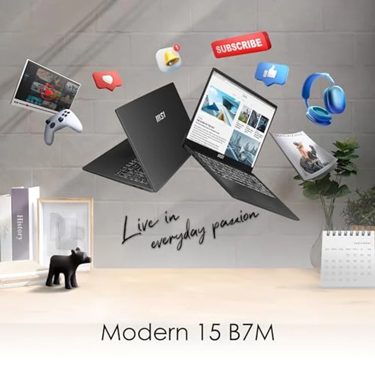MSI Modern 15 B7M-463, 15,6 Zoll Full HD Laptop mit AMD Ryzen 5, 16 GB RAM, 512 GB SSD, Radeon Graphics, Windows 11 Home, Schwarz – Bild 2