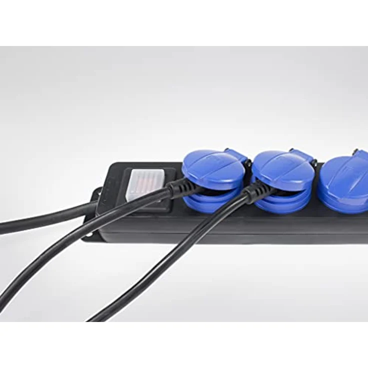 as – Schwabe 6-fach Verteilersteckdosenleiste – Outdoor-Mehrfachstecker mit 1,5 m Leitung – Mehrfach-steckdose 230 V - 16 A Klappdeckel, Schalter & Wandbefestigung – IP44 – Schwarz I 38606 – Bild 5
