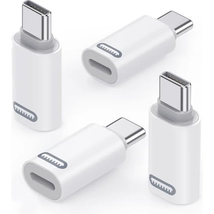 MoKo Lightning auf USB-C Adapter, 4 Stück, für iPhone 15/16/17 & iPad, Schnellladung 35W PD, weiß
