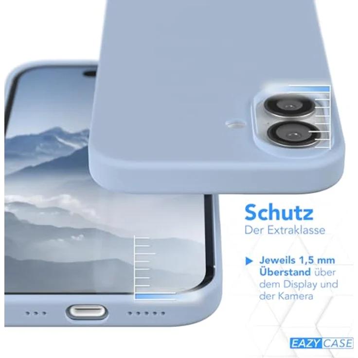 EAZY CASE Premium Silikon Handyhülle für iPhone 16, Slimcover mit Kameraschutz, 3-Schichten Aufbau, Softcase, Hell Blau – Bild 3