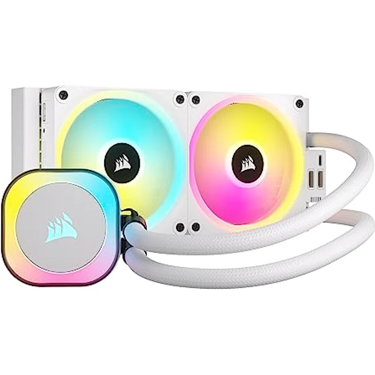 CORSAIR iCUE LINK H100i RGB Flüssig-CPU-Kühler - 240mm AIO - QX120 RGB-Lüfter - Passend Für Intel® LGA 1700, AMD® AM5 - iCUE LINK System Hub Enthalten - Weiß – Bild 1