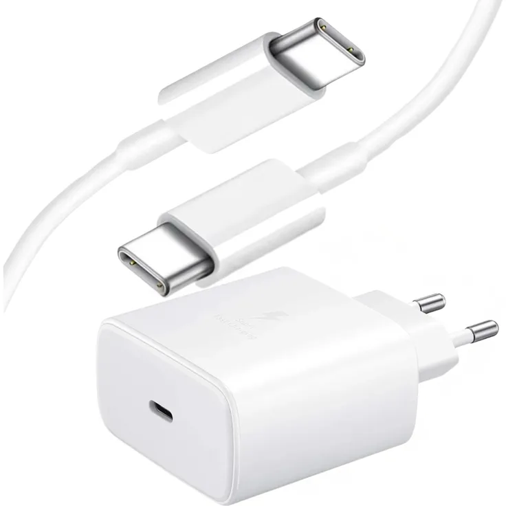 MobileKing Super Schnellladegerät 45W, USB-C Netzteil Adapter mit 1m Kabel in weiß für Samsung, Apple, Google, Xiaomi