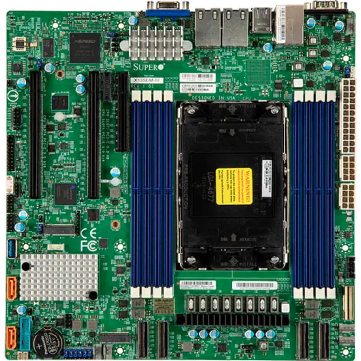 Supermicro MBD-X13SEM-TF-O, micro-ATX Mainboard Sockel 4677 mit Intel C741 Chipsatz, 8x DDR5 DIMM bis 2TB, 2x PCIe 5.0 x16, IPMI und TPM 2.0 Unterstützung