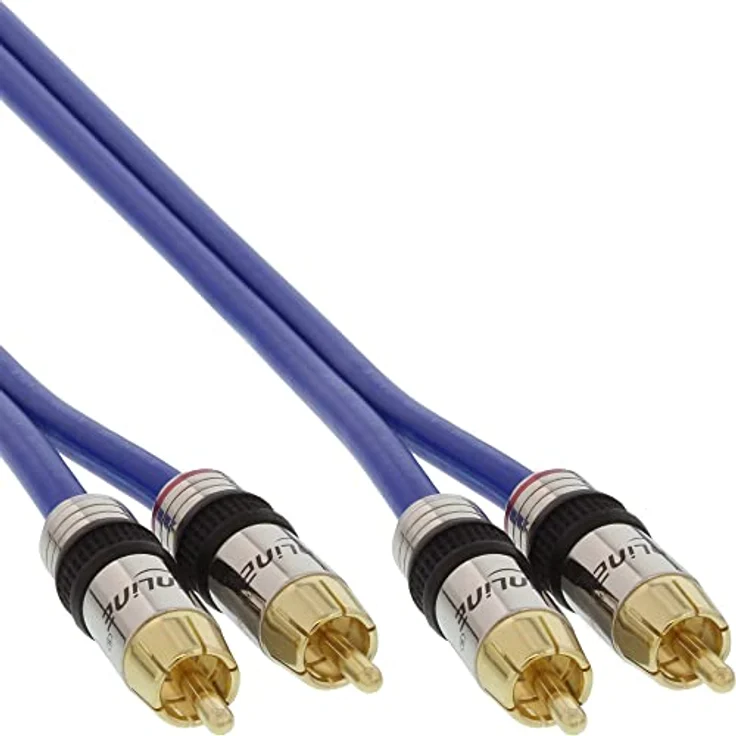 InLine Cinch Kabel Audio PREMIUM, 15m, 2x vergoldete Stecker, geschirmte Koax-Leitungen, blau – Bild 1