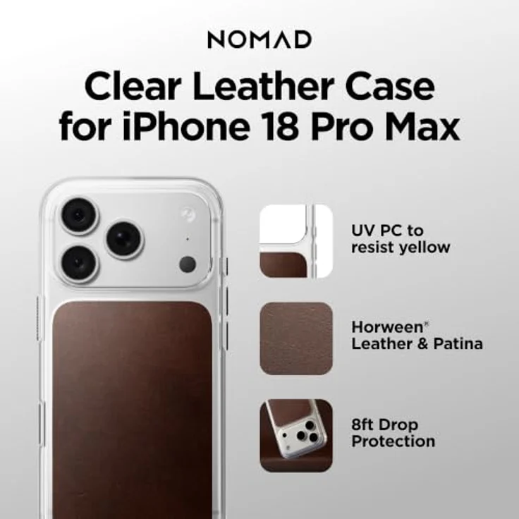 Nomad Clear Leather Case - rustic brown (Horween) für iPhone 18 Pro Max/17 Pro Max, transparentes Design mit echtem Horween-Leder und minimal behandelter Oberfläche. – Bild 8