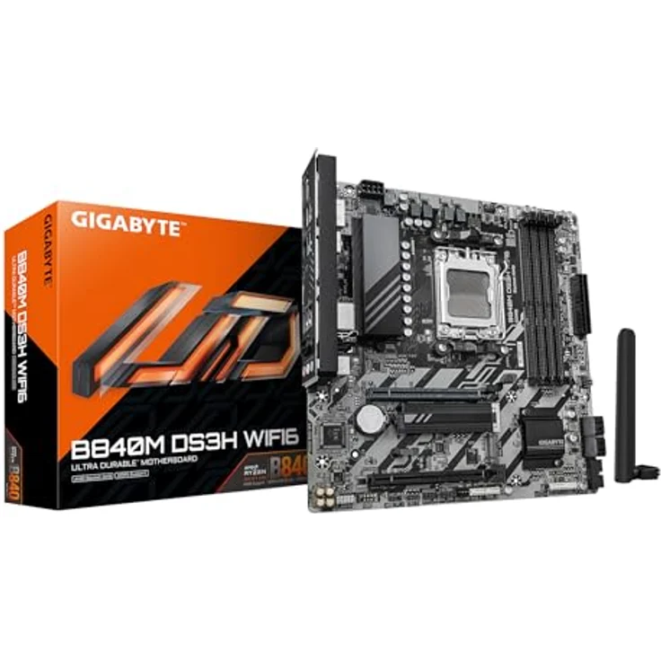 Gigabyte B840M DS3H WiFi6, Mainboard AM5 mATX DDR5, 256 GB RAM, Dark Brown – Bild 1