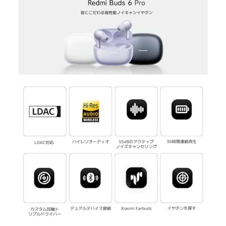 Xiaomi Redmi Buds 6 Pro Black - Triple-Treiber Hi-Fi Klang, 55dB ANC, 36h Akkulaufzeit, 3D-Audio – Bild 2