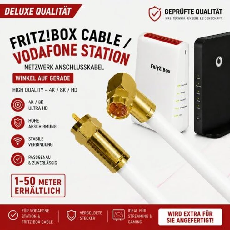 Fritz!Box Cable Vodafone Kabelanschluss Anschlusskabel High Quality 4K 8K HD Winkel - Gerade Weiß 18m – Bild 3