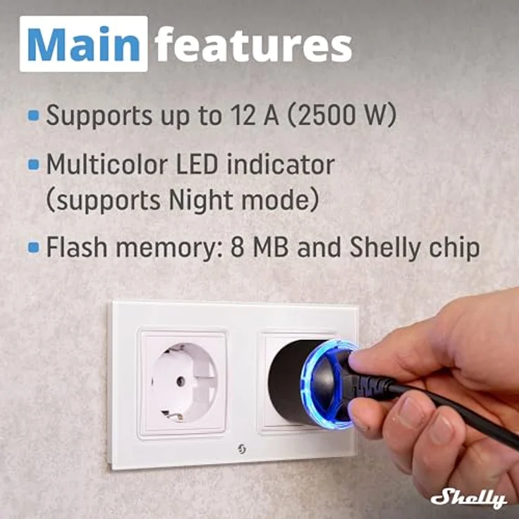 Shelly Plug S MTR Gen3 Schwarz, Matter-zertifizierte intelligente Steckdose mit Stromüberwachung und mehrfarbiger LED-Anzeige, iOS Android APP-Fernbedienung, Google Home und Alexa-Zubehör, Timer – Bild 3