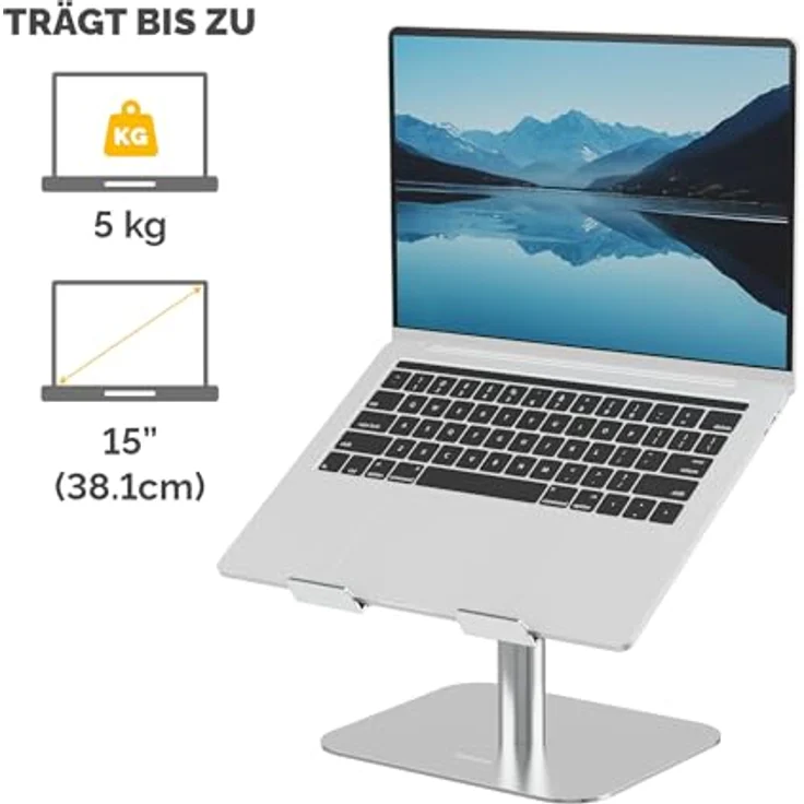 Fellowes Alumia™ Laptopständer, ergonomisch höhen- & neigungsverstellbar aus recyceltem Aluminium, platzsparend, Silber – Bild 3